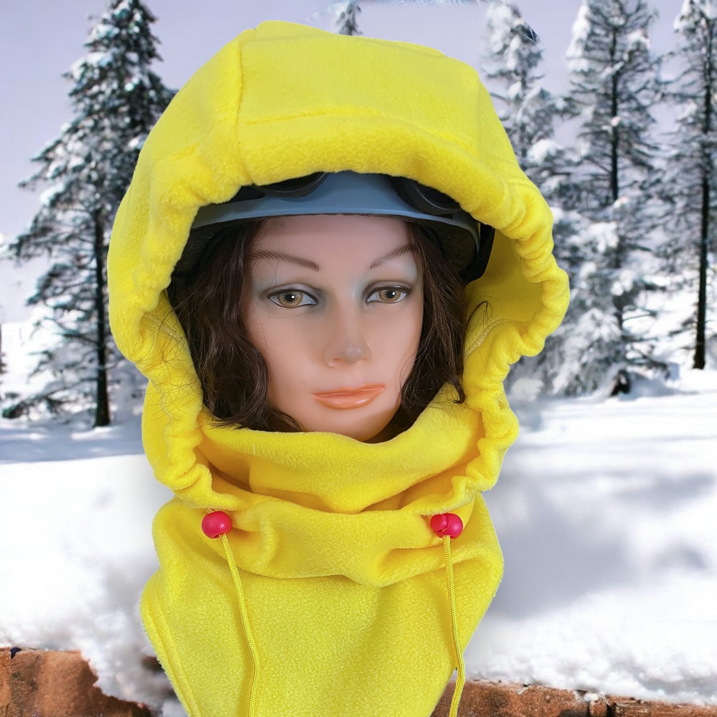 Adult Snow Hood, Over the Helmet Hood, Helmet Hoodie, Hood Face Mask, Snowboard Fleece Hood, Yellow Hood, Ski hood,