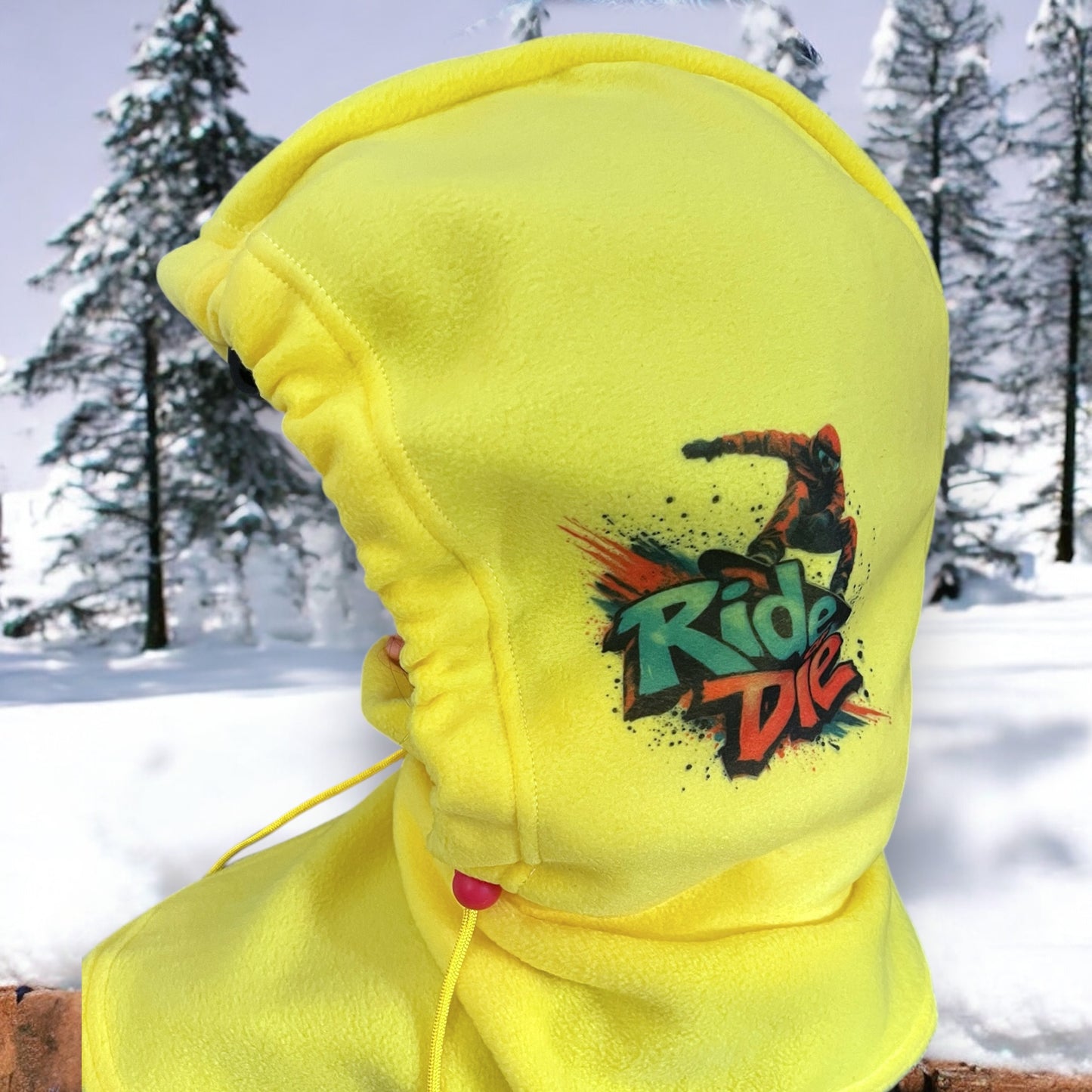 Adult Snow Hood, Over the Helmet Hood, Helmet Hoodie, Hood Face Mask, Snowboard Fleece Hood, Yellow Hood, Ski hood,
