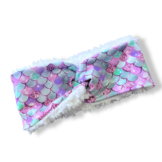 Child Ear Warmers, Sherpa Headbands, Twist Headband, Scales