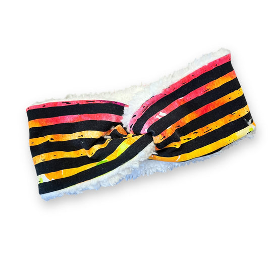 Ear Warmers, Sherpa Headbands, Twist Headband, Colored Stripes