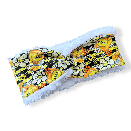 Child Ear Warmers, Sherpa Headbands, Twist Headband, Honey Bees