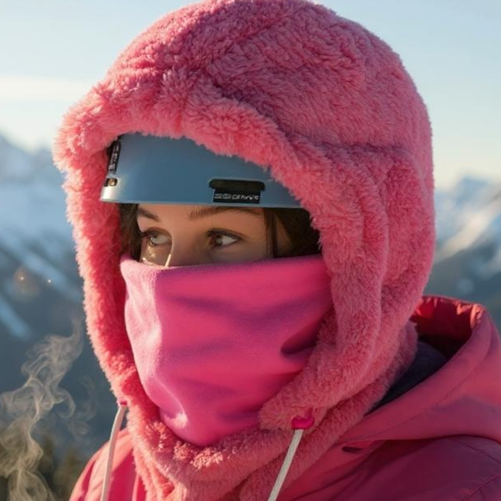 Adult Snow Hood, Over the Helmet Hood, Helmet Hoodie, Hood Face Mask, Snowboard, Plush Pink Hood, Ski hood,