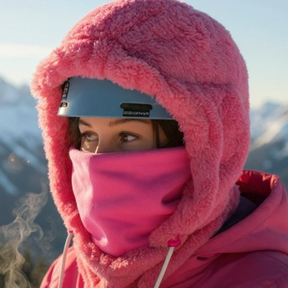 Adult Snow Hood, Over the Helmet Hood, Helmet Hoodie, Hood Face Mask, Snowboard, Plush Pink Hood, Ski hood,