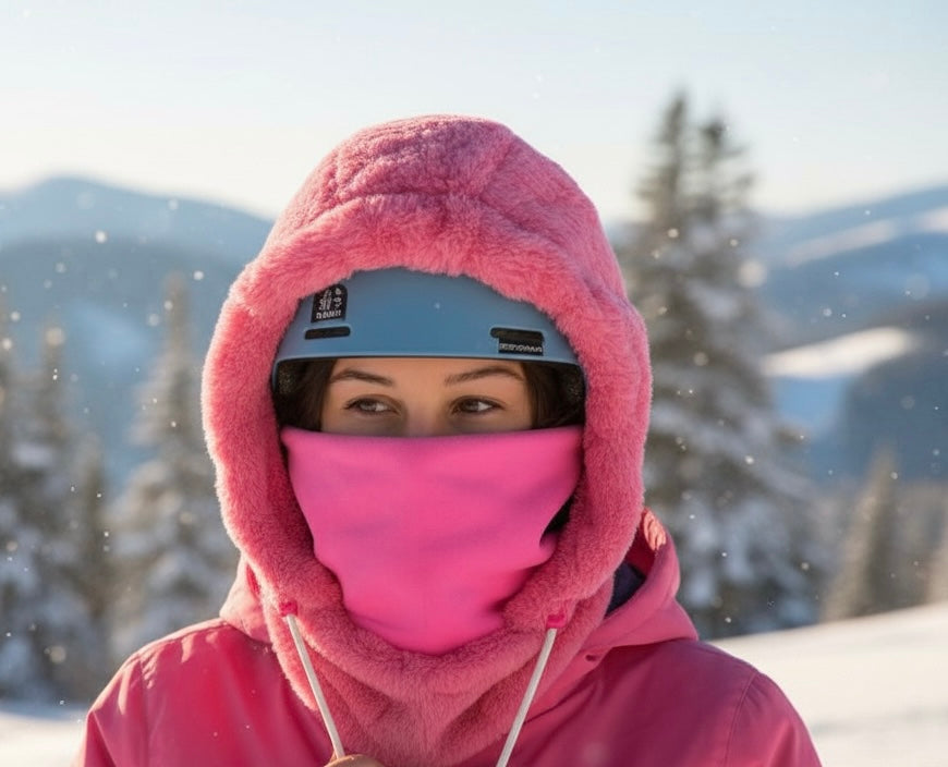 Adult Snow Hood, Over the Helmet Hood, Helmet Hoodie, Hood Face Mask, Snowboard, Plush Pink Hood, Ski hood,