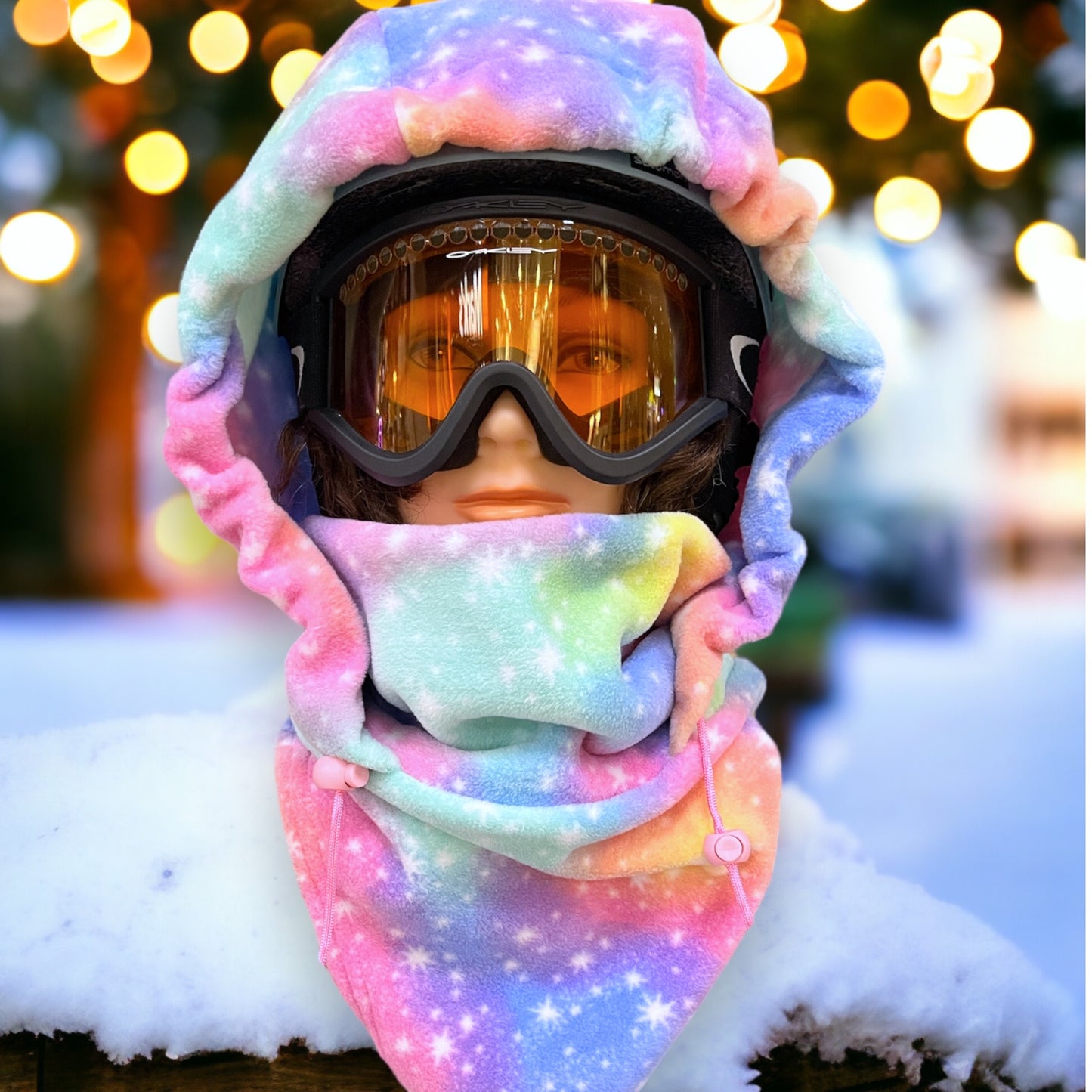 Adult Snow Hood, Over the Helmet Hood, Helmet Hoodie, Hood Face Mask, Snowboard Fleece Hood, Cotton Candy Stars, Ski hood