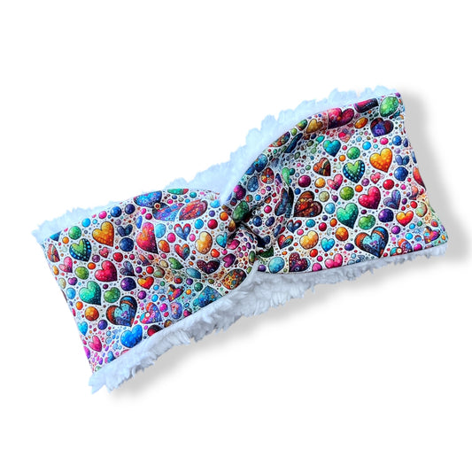 Child Ear Warmers, Sherpa Headbands, Twist Headband, Hearts