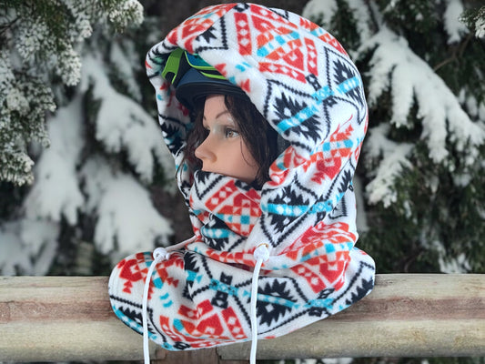 Snow Hood, Over the Helmet Hood, Helmet Hoodie, Hood Face Mask, Snowboard Fleece Hood, Plaid Hood, Ski hood