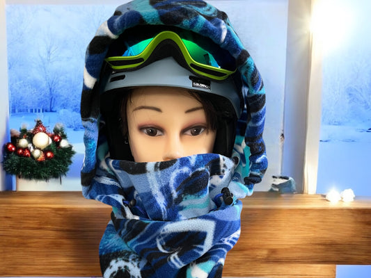 Child Snow Hood, Over the Helmet Hood, Helmet Hoodie, Hood Face Mask, Snowboard Fleece Hood, Plush Hood, Ski hood