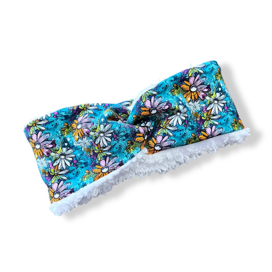 Child Ear Warmers, Sherpa Headbands, Twist Headband, Flowers