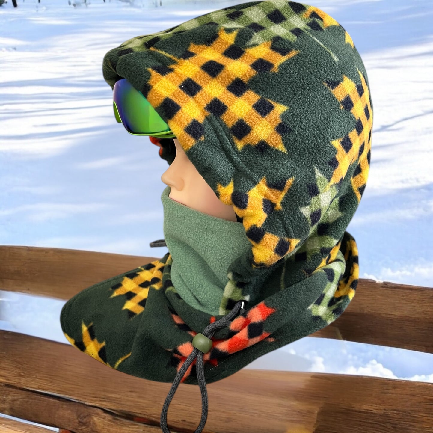 Adult Snow Hood, Over the Helmet Hood, Helmet Hoodie, Hood Face Mask, Snowboard Fleece Hood, Plaid Hood, Ski hood