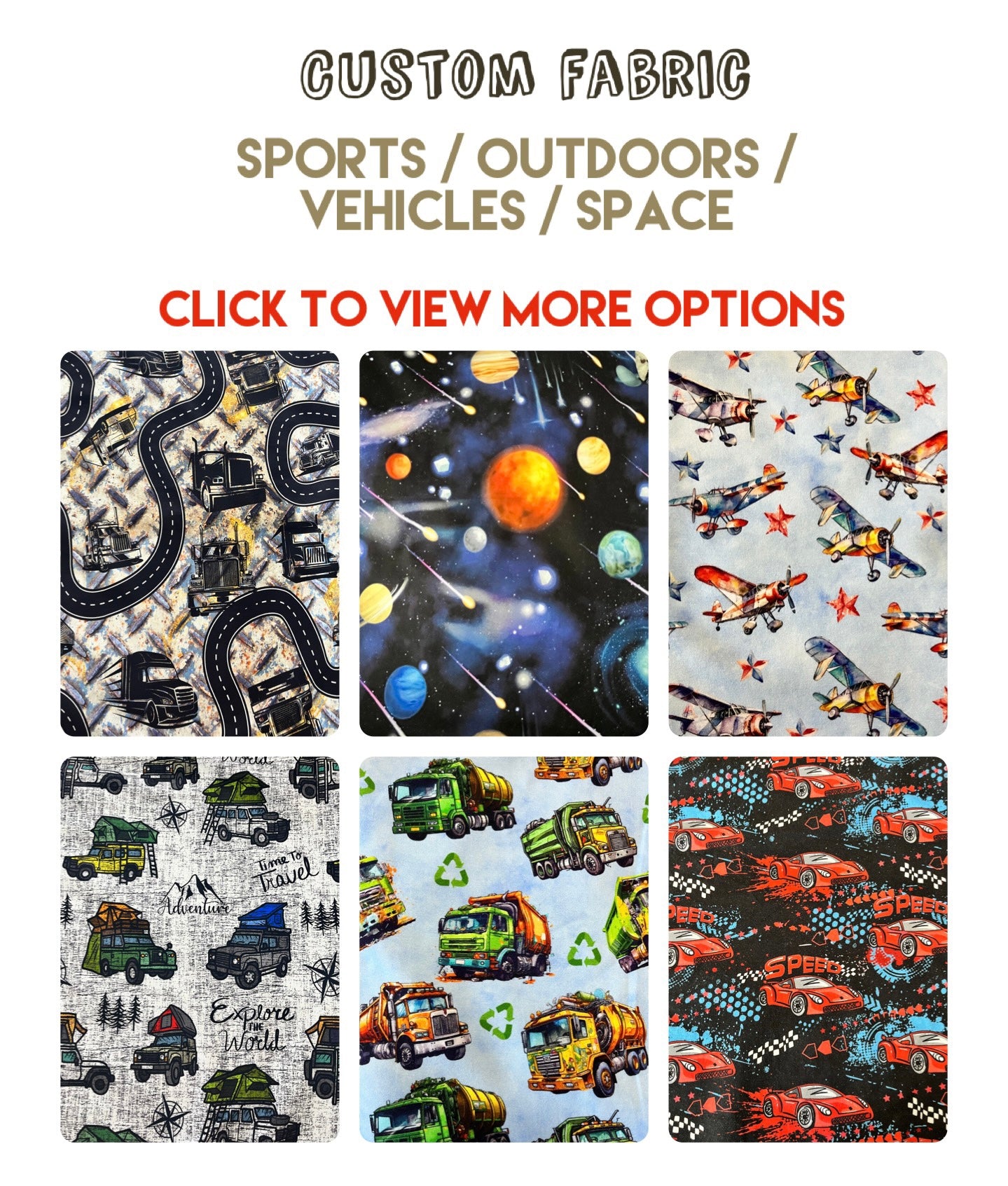 Custom Fabric - SPORTS / OUTDOOR / VEHICLES /SPACE