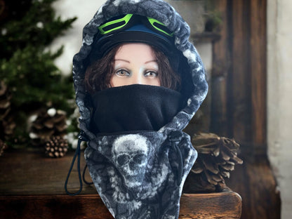 Snow Hood, Over the Helmet Hood, Helmet Hoodie, Hood Face Mask, Snowboard Fleece Hood, Plaid Hood, Ski hood