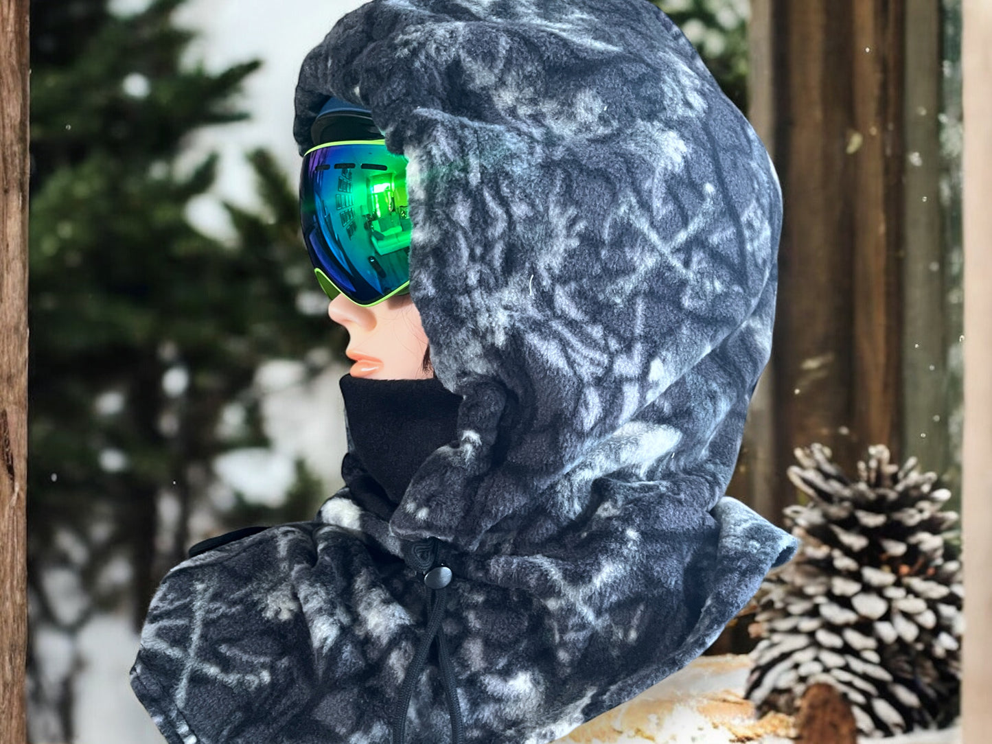 Snow Hood, Over the Helmet Hood, Helmet Hoodie, Hood Face Mask, Snowboard Fleece Hood, Plaid Hood, Ski hood