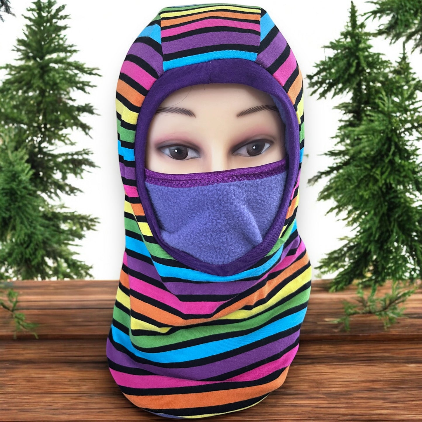 Child Balaclava, Fleece Hood, Winter Apparel, Rainbow Stripes Balaclava