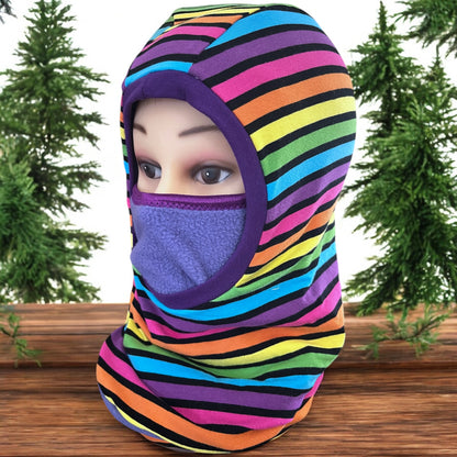 Child Balaclava, Fleece Hood, Winter Apparel, Rainbow Stripes Balaclava