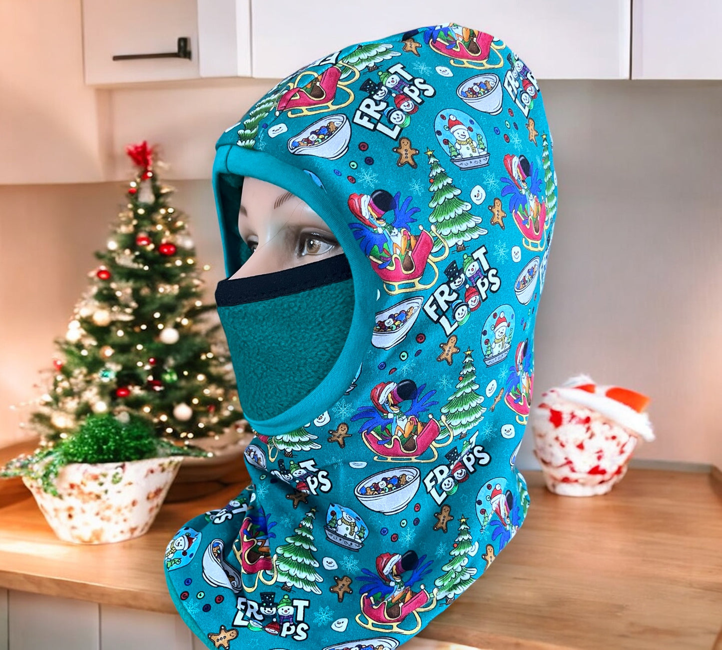 Child Balaclava, Fleece Hood, Winter Apparel, Christmas Cereal Balaclava