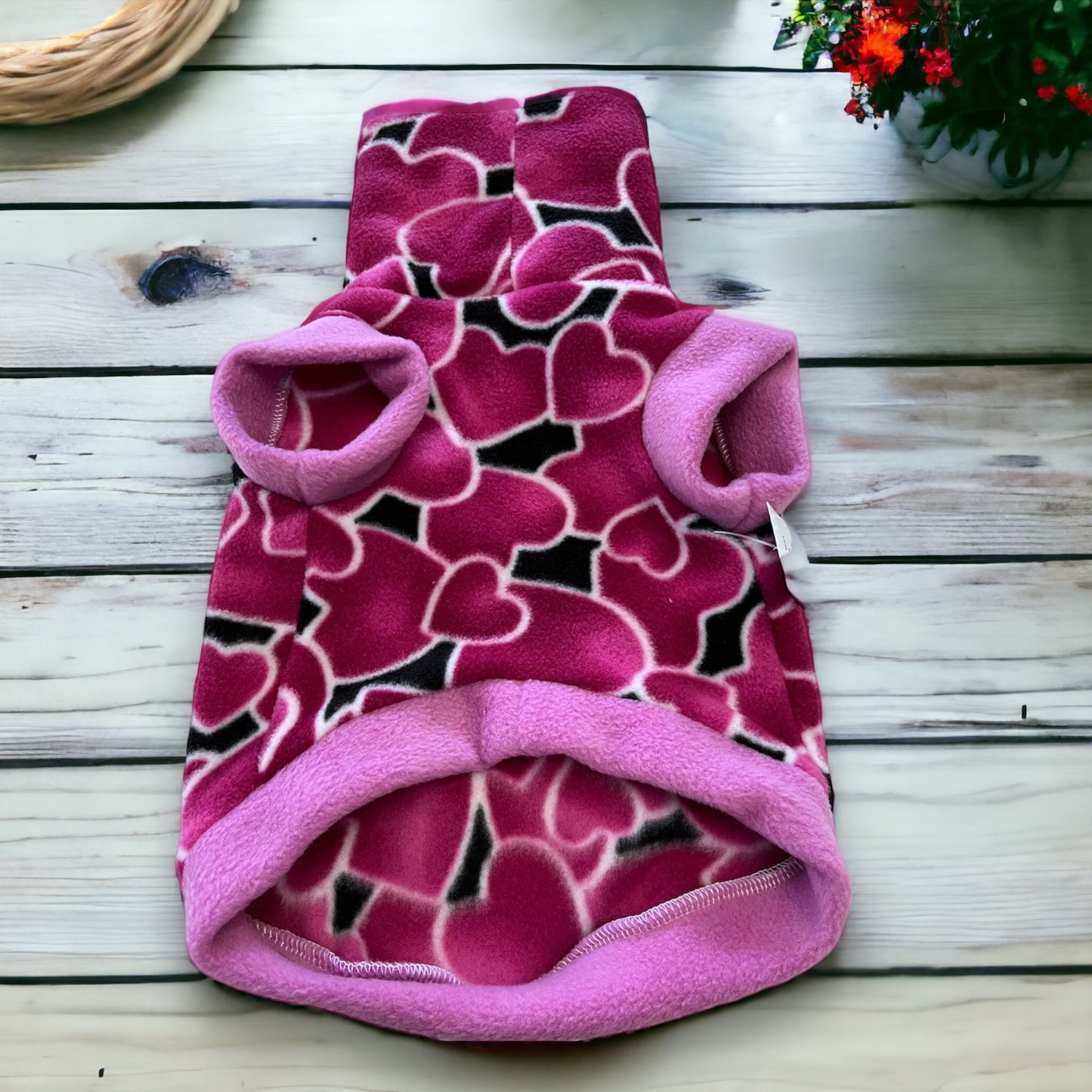 X-Large Pink Hearts Fleece Dog Vest,