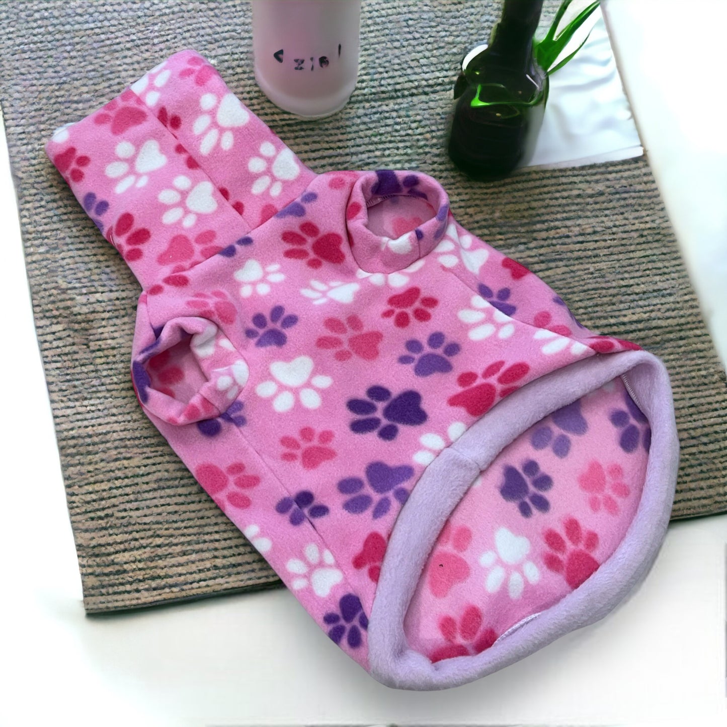 Large Pink Paws Fleece Dog Vest,