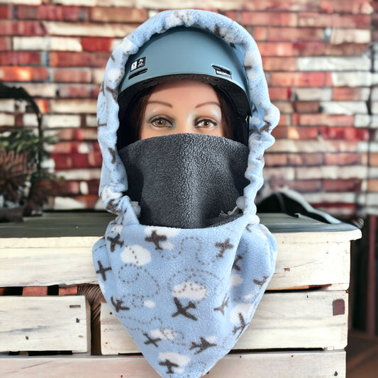 Child Snow Hood, Over the Helmet Hood, Helmet Hoodie, Hood Face Mask, Snowboard Fleece Hood