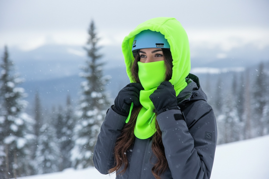 Adult Snow Hood, Over the Helmet Hood, Helmet Hoodie, Hood Face Mask, Snowboard Fleece Hood, Neon Green Hood, Ski hood