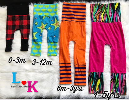 Grow with me pants, bum circle pants, newborn pants, maxaloones, lego pants, space pants