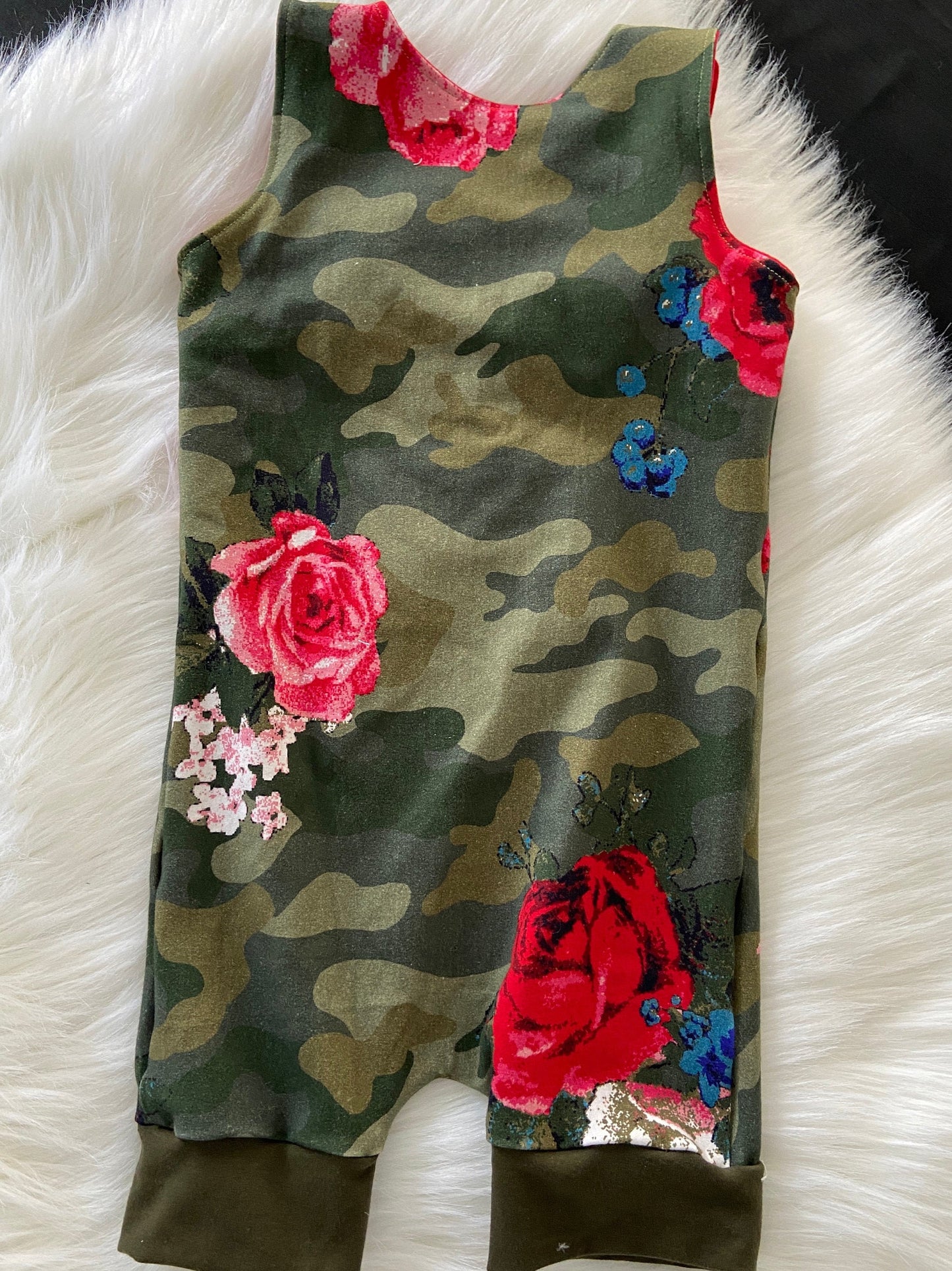 Baby romper, custom romper, kids clothes, baby clothes, camo rose outfit, 2T romper