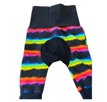 Grow with me pants, bum circle pants, baby pants, maxaloones, rainbow striped pants