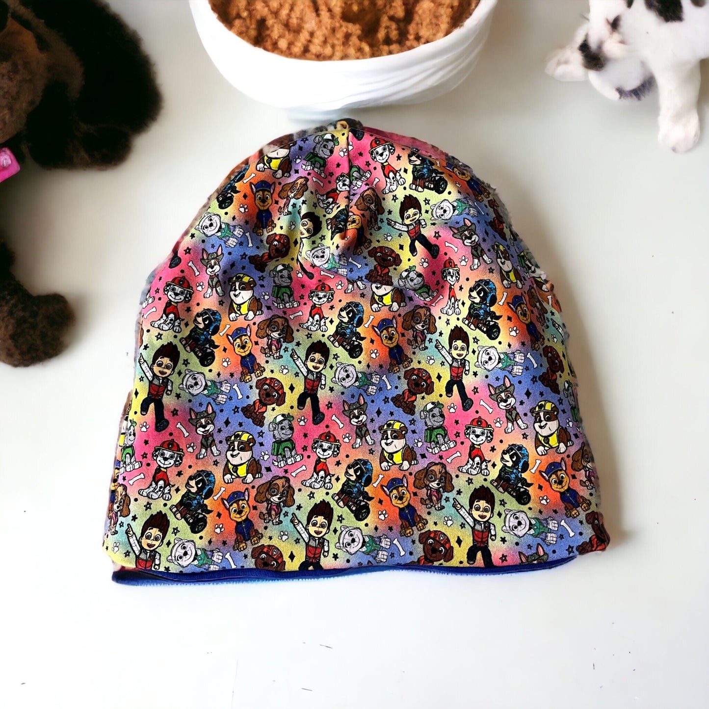 Toddler slouchy hat, Child slouchy hat, Kids toque, Kids Winter hat, Hat with pom pom, Pups toque
